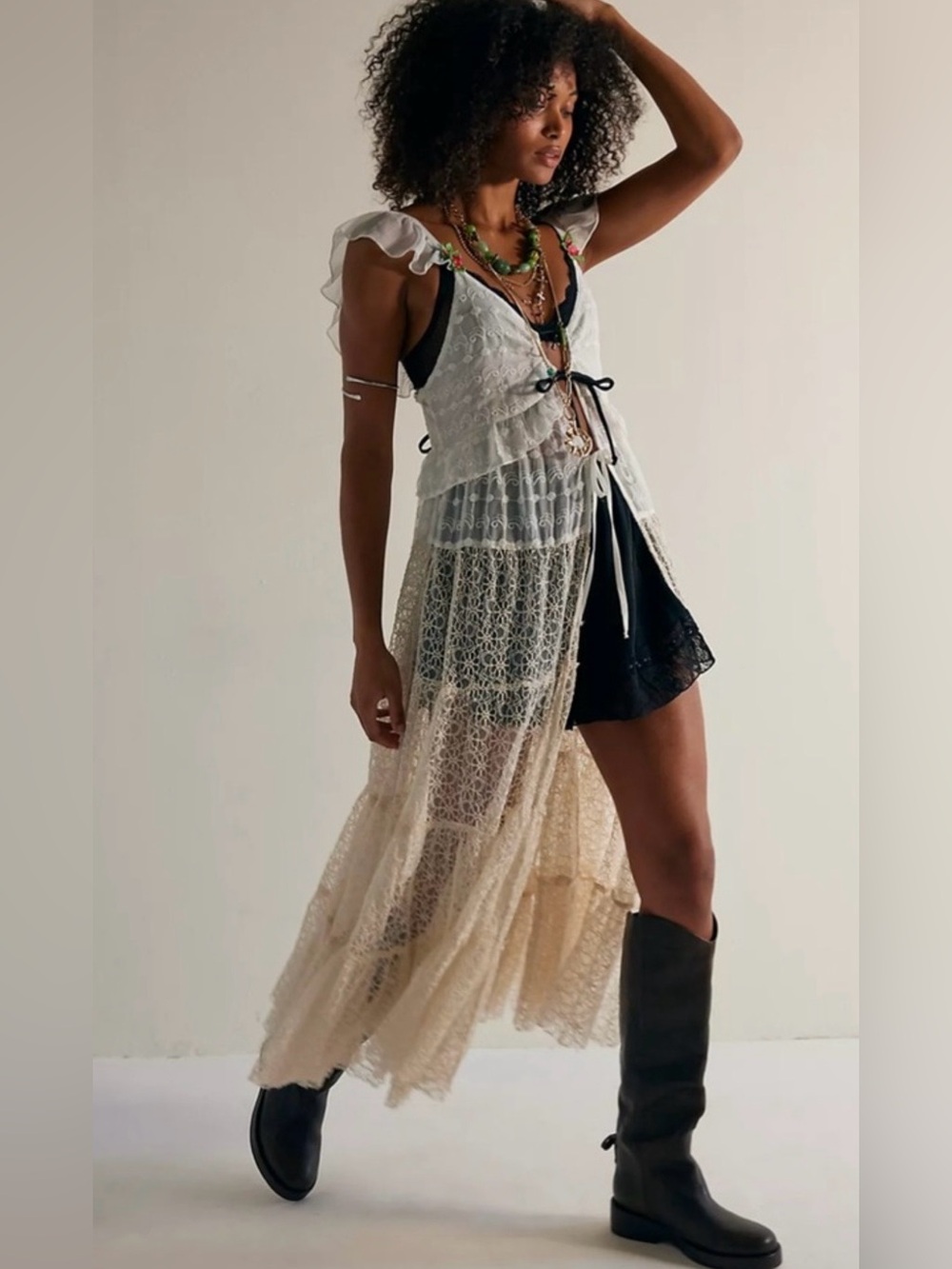 NWT Free People Selena Lace Rosette Open Front Festival Maxi Top Dress, S - Picture 2 of 11